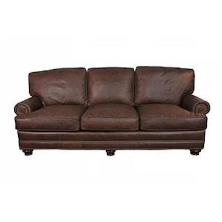 Traditional 3 Seat Sofa with Panel Arms, Exposed Feet and Nail Head